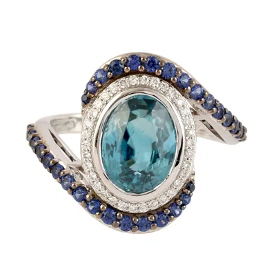 Artisan Women's White / Blue 18k White Gold Blue Sapphire & Natural Blue Zircon Diamond Ring In Metallic