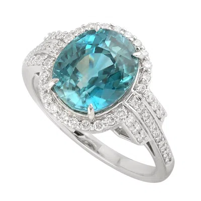 Artisan Women's White / Blue 18k White Gold Blue Zircon Diamond Statement Cocktail Ring