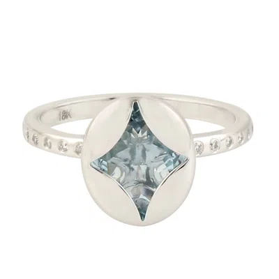 Artisan Women's White / Blue 18k White Gold Cocktail Ring With Aquamarine & Diamonds In Multi