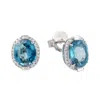Artisan Women's White / Blue 18k White Gold Natural Blue Zircon & Diamond Oval Stud Earrings In Blue