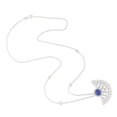 Artisan Women's White / Blue 18k White Gold Natural Tanzanite & Diamond Choker Necklace In Gray