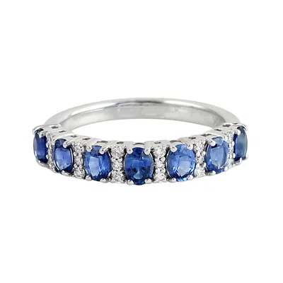 Artisan Women's White / Blue 18k White Gold Oval Blue Sapphire & Diamond Half Eternity Ring In Multi