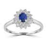 Artisan Women's White / Blue 18k White Gold Prong Blue Sapphire & Diamond Flower Design Ring