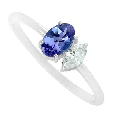 Artisan Women's White / Blue 18k White Gold Ring With Tanzanite & Rose-cut Diamonds In Multi