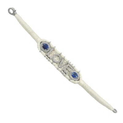 Artisan Women's White / Blue 925 Sterling Silver Kyanite & Diamond Love Macramé Bracelet In White/blue