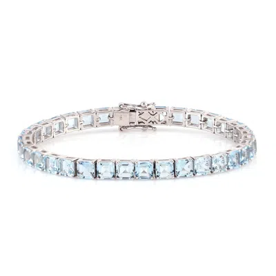 Artisan Women's White / Blue Aquamarine Gemstone Fixed And Flexible Bracelet In White Gold In Multi