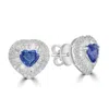 Artisan Women's White / Blue Baguette Cut Diamond & Blue Sapphire Heart Stud Earrings In White Gold