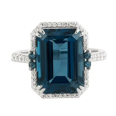Artisan Women's White / Blue Baguette Cut London Topaz & Diamond Cocktail Ring In White Gold