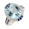Artisan Women's White / Blue Blue Sapphire & Aquamarine Pave Diamond Cocktail Ring In White Gold In Blue