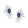 Artisan Women's White / Blue Blue Sapphire & Baguette Diamond Cluster Stud Earrings In 18k White Gold In Multi