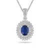 Artisan Women's White / Blue Blue Sapphire & Diamond Designer Oval Pendant In White Gold