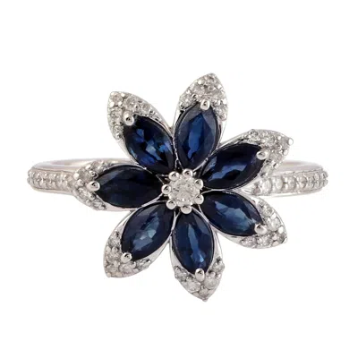Artisan Women's White / Blue Blue Sapphire And Diamond Floral Cocktail Ring In White Gold