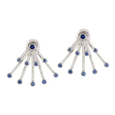 Artisan Women's White / Blue Blue Sapphire & Diamond In White Gold Ear Jacket Earrings In Multi