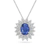 Artisan Women's White / Blue Blue Sapphire & Diamond Oval Pendant In White Gold