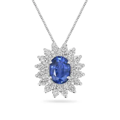 Artisan Women's White / Blue Blue Sapphire & Diamond Oval Pendant In White Gold In Multi