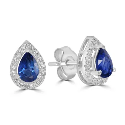 Artisan Women's White / Blue Blue Sapphire & Diamond Pear Stud Earrings In White Gold In Multi