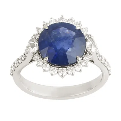 Artisan Women's White / Blue Blue Sapphire & Diamond Solitaire Ring In 18k White Gold In Multi