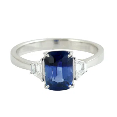 Artisan Women's White / Blue Blue Sapphire & Tapered Baguette Diamond Three Stone Ring In White Gold In Multi