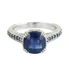 Artisan Women's White / Blue Blue Sapphire Gemstone & Pave Diamond Band Ring In 18k White Gold In Multi