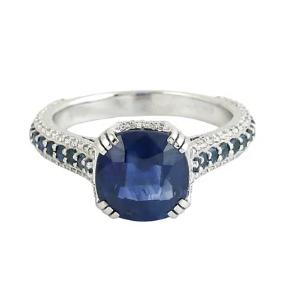 Artisan Women's White / Blue Blue Sapphire Gemstone & Pave Diamond Band Ring In 18k White Gold In Multi