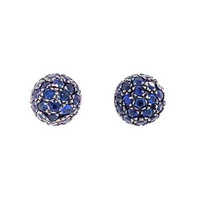 Artisan Women's White / Blue Blue Sapphire Gemstone Bead Stud Earrings In 18k White Gold