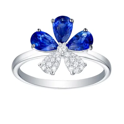 Artisan Women's White / Blue Blue Sapphire Gemstone Pave Diamond Cocktail Ring In White Gold In Multi