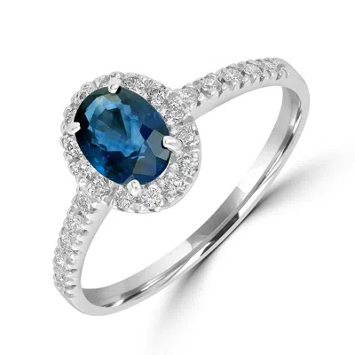 Artisan Women's White / Blue Blue Sapphire Gemstone Pave Diamond Solitaire Ring In White Gold