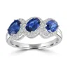 Artisan Women's White / Blue Blue Sapphire Gemstone Pave Diamond Three Stone Band Ring In White Gold