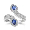 Artisan Women's White / Blue Blue Sapphire Pave Diamond Designer Bypass Ring In White Gold