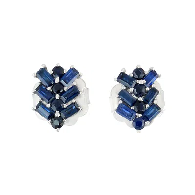 Artisan Women's White / Blue Blue Sapphire Stud Earrings In 18k White Gold In White/blue