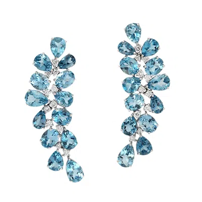 Artisan Women's White / Blue Blue Topaz Gemstone & Diamond Dangle Earrings In White Gold In Multi