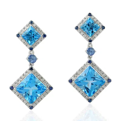 Artisan Women's White / Blue Blue Topaz, Sapphire & Diamond Drop Earrings In 18k White Gold In White/blue