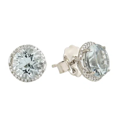 Artisan Women's White / Blue Classic Aquamarine & Diamond Stud Earrings In White Gold In Metallic