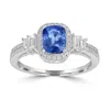 Artisan Women's White / Blue Cushion Cut Blue Sapphire Baguette Diamond Band Ring In White Gold