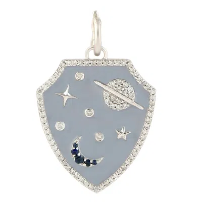 Artisan Women's White / Blue Designer Blue Sapphire & Diamond Universe Pendant In White Gold