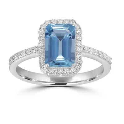 Artisan Women's White / Blue Emerald Cut Aquamarine & Diamond Cocktail Ring In White Gold In Multi