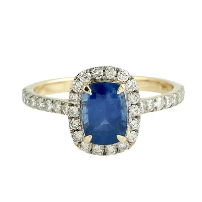 Artisan Women's White / Blue / Gold Blue Sapphire Gemstone Pave Diamond Cocktail Ring In Gold In Multi