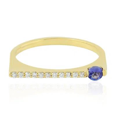 Artisan Women's White / Blue / Gold Designer Diamond & Tanzanite Band Ring In 18k Yellow Gold