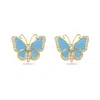 Artisan Women's White / Blue / Gold Elegant Diamond & Enamel Butterfly Stud Earrings In Yellow Gold In Multi