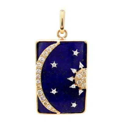 Artisan Women's White / Blue / Gold Lapis Lazuli Diamond Sun & Moon Pendant In 18k Yellow Gold