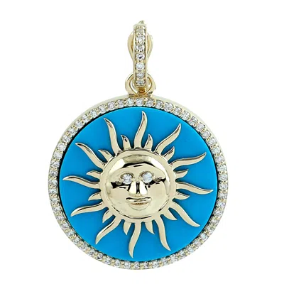 Artisan Women's White / Blue / Gold Turquoise & Diamond Sunburst Pendant In 14k Yellow Gold – Round Medallio In Multi