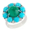 Artisan Women's White / Blue / Green Natural Emerald & Turquoise Prong Diamond Cocktail Ring In White Gold