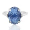 Artisan Women's White / Blue Handcrafted Carved Tanzanite Gemstone Diamond In Prong Statement Ring In 14k Wh In Multi