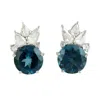 Artisan Women's White / Blue London Topaz & Rose Cut Diamond Stud Earrings In White Gold
