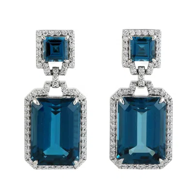 Artisan Women's White / Blue London Topaz Gemstone & Diamond Dangle Earrings In White Gold