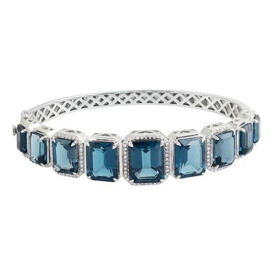 Artisan Women's White / Blue London Topaz Gemstone Pave Diamond Designer Bangle In White Gold