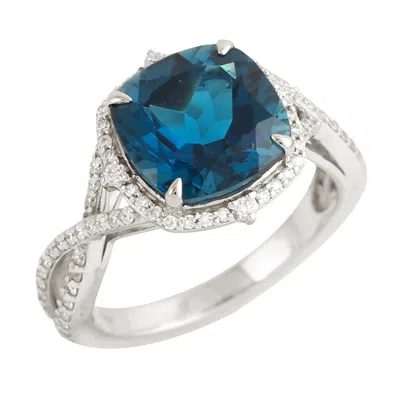 Artisan Women's White / Blue London Topaz Studded Pave Diamond Cocktail Ring In White Gold