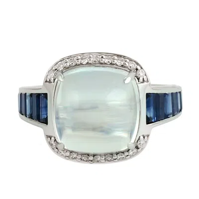Artisan Women's White / Blue Moonstone Blue & Blue Sapphire Pave Diamond Cocktail Ring In White Gold In Multi