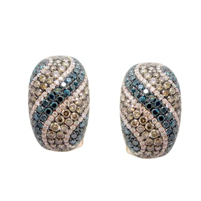 Artisan Women's White / Blue Multicolor Diamond Dome Huggie Earrings In White Gold