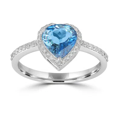 Artisan Women's White / Blue Natural Aquamarine & Diamond Heart Cocktail Ring In White Gold In Multi